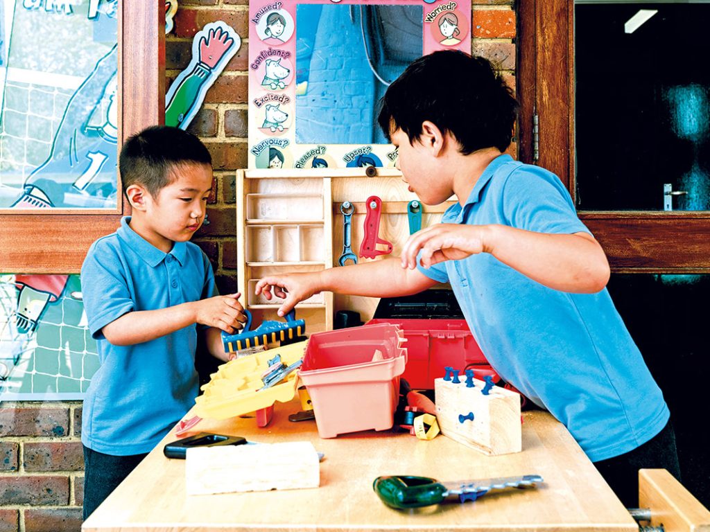 students using toy tools